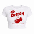 Cherry Kiraz Baskılı Crop Tişört - Beyaz