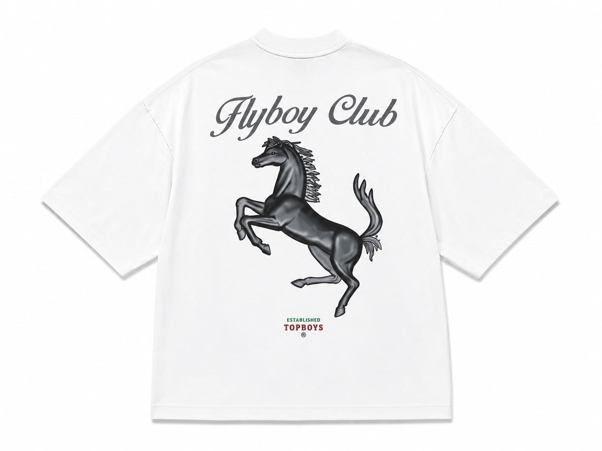 Flyboy Club At Figürlü Baskılı Oversize Tişört - Beyaz